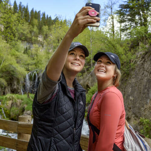 Visitors in front of Roughlock Falls