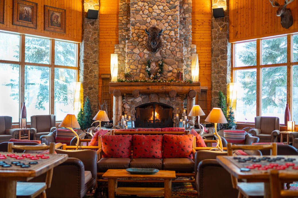 Spearfish Canyon Lodge Lobby with fireplace 